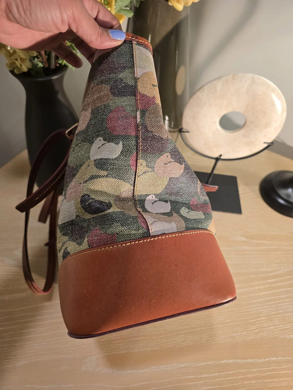 Dooney & Bourke Multicolor Duck-Print Canvas Tote with Red Leather Trim